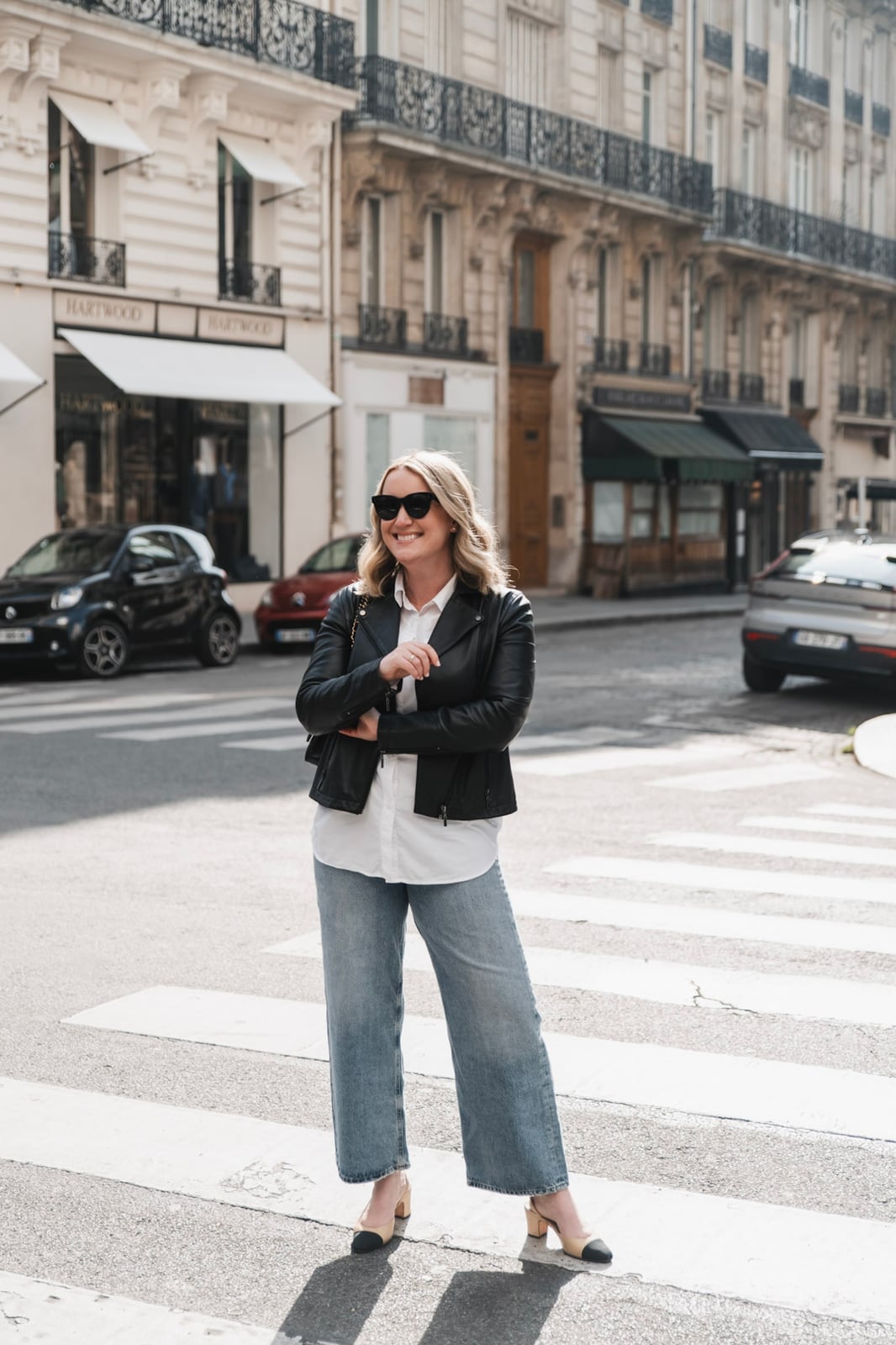 Light wash wide leg jeans with a leather jacket Light wash wide leg jeans with a leather jacket — Jeans Outfits 2027 with Blouse
