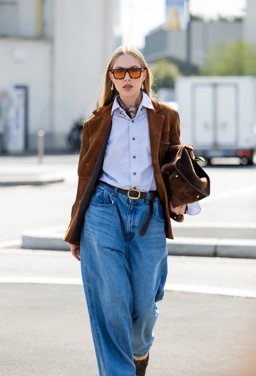 Wide leg jeans with a suede blazer and leopard boots Wide leg jeans with a suede blazer and leopard boots — Jeans Outfits 2027 with Blouse