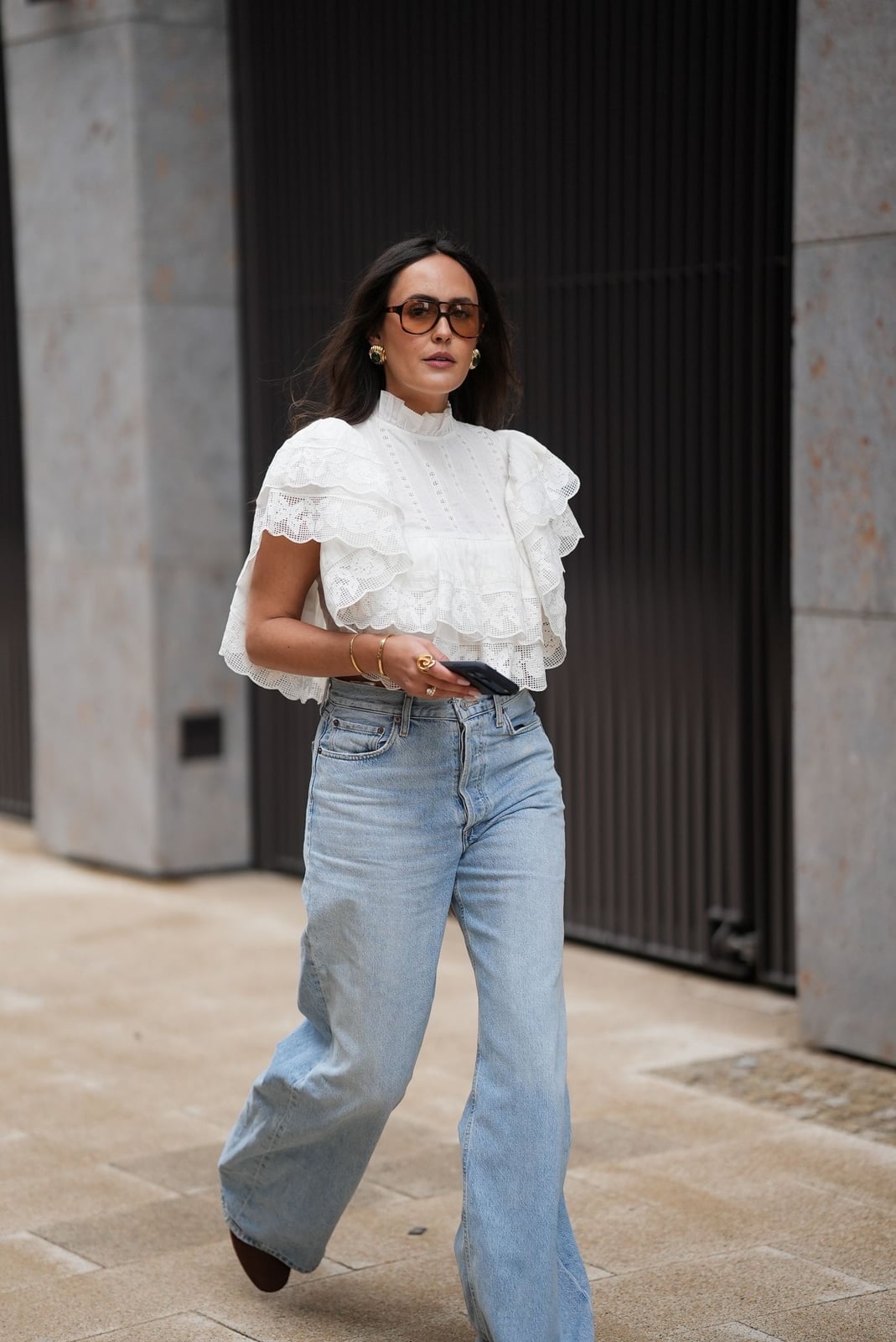 Oversized wide leg jeans with a lace high-neck blouse Oversized wide leg jeans with a lace high-neck blouse — Jeans Outfits 2027 with Blouse
