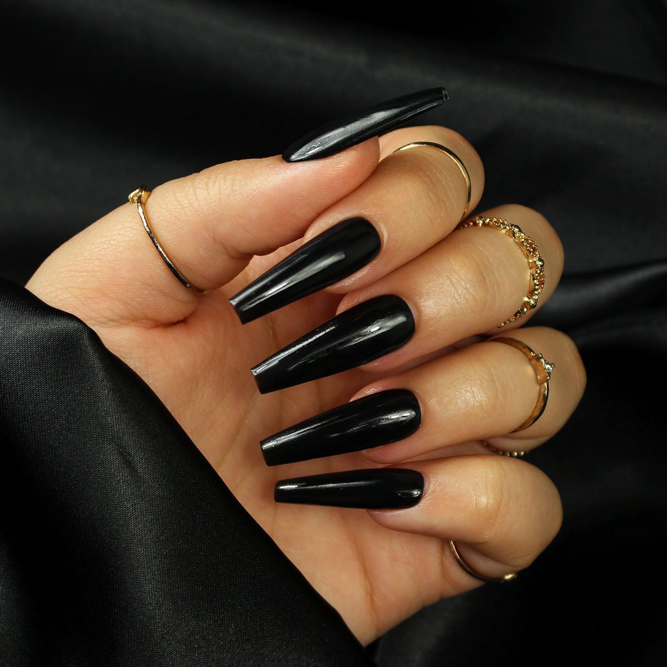 Sleek Long Glossy Jet Black Coffin Nails Sleek Long Glossy Jet Black Coffin Nails — Jet Black Nails 2027