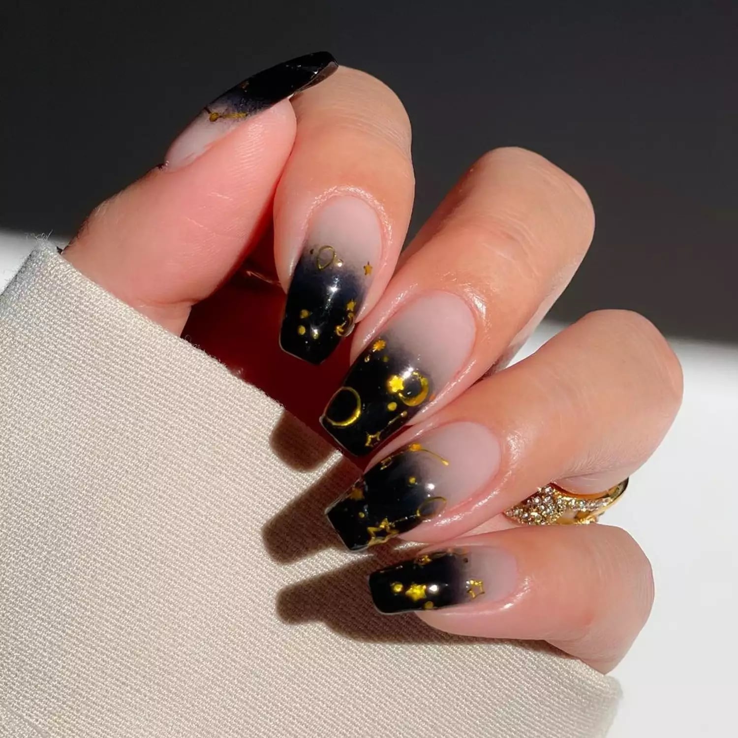 Gradient Black and Nude Long Coffin Nails Gradient Black and Nude Long Coffin Nails — Jet Black Nails 2027