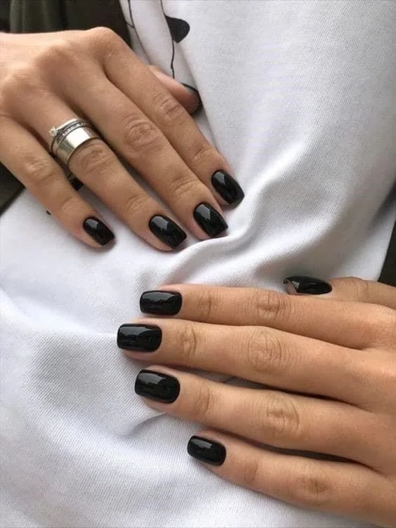 Solid Glossy Jet Black Short Square Nails Solid Glossy Jet Black Short Square Nails — Jet Black Nails 2027