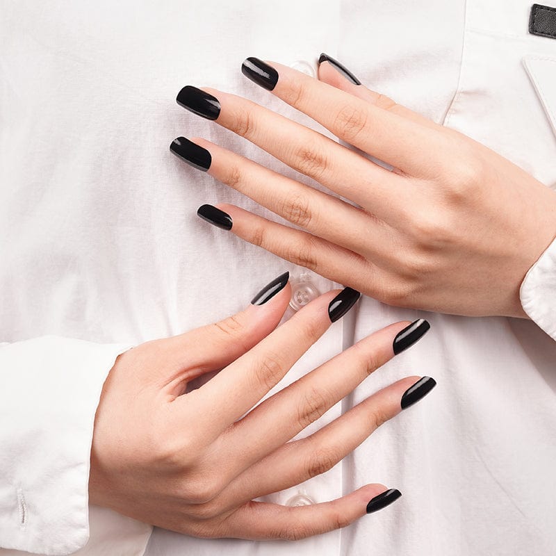 Glossy Black Medium Square Nails Glossy Black Medium Square Nails — Jet Black Nails 2027
