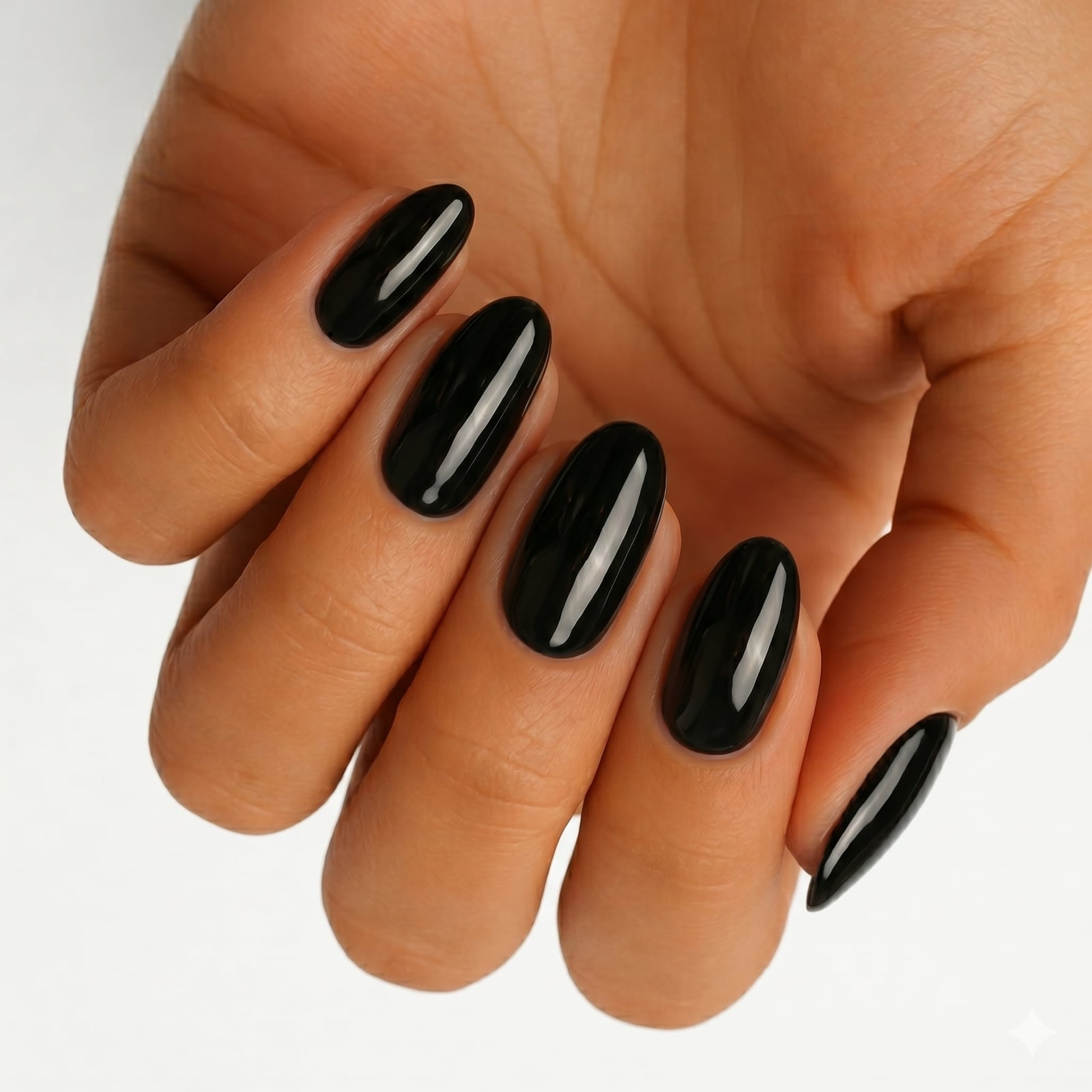 Reflective Glossy Black Medium Oval Reflective Glossy Black Medium Oval — Jet Black Nails 2027