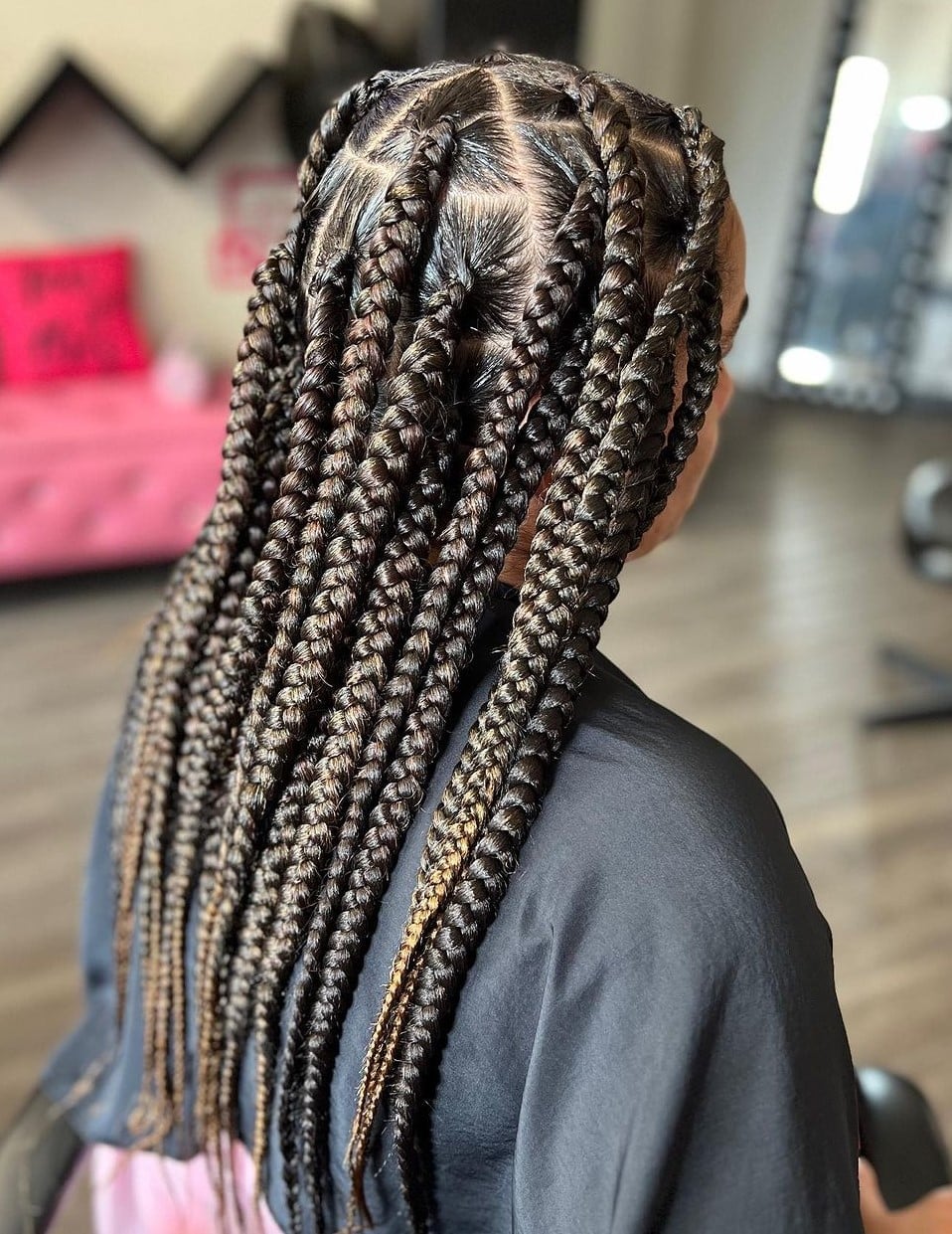 Mid-Back Dark Brown Box Braids With Blonde Highlights, Middle — Jumbo Braided Hairstyles 2027