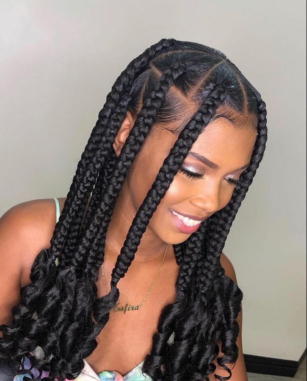 Mid-Back Jumbo Box Braids With Curly Ends — Jumbo Braided Hairstyles 2027