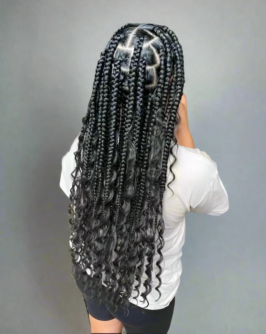 Mid-Back Jumbo Box Braids With Prominent Curly Ends, Bolder Variation — Jumbo Braided Hairstyles 2027
