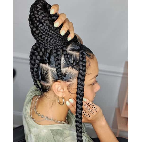 Mid-Back Jumbo Knotless Braids Updo With Baby Hairs — Jumbo Braided Hairstyles 2027