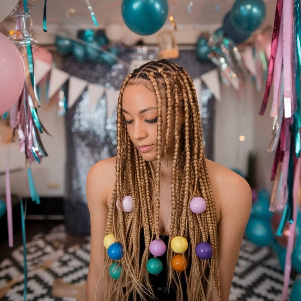 Mid-Back Blonde Knotless Braids With Colorful Beads — Jumbo Braided Hairstyles 2027