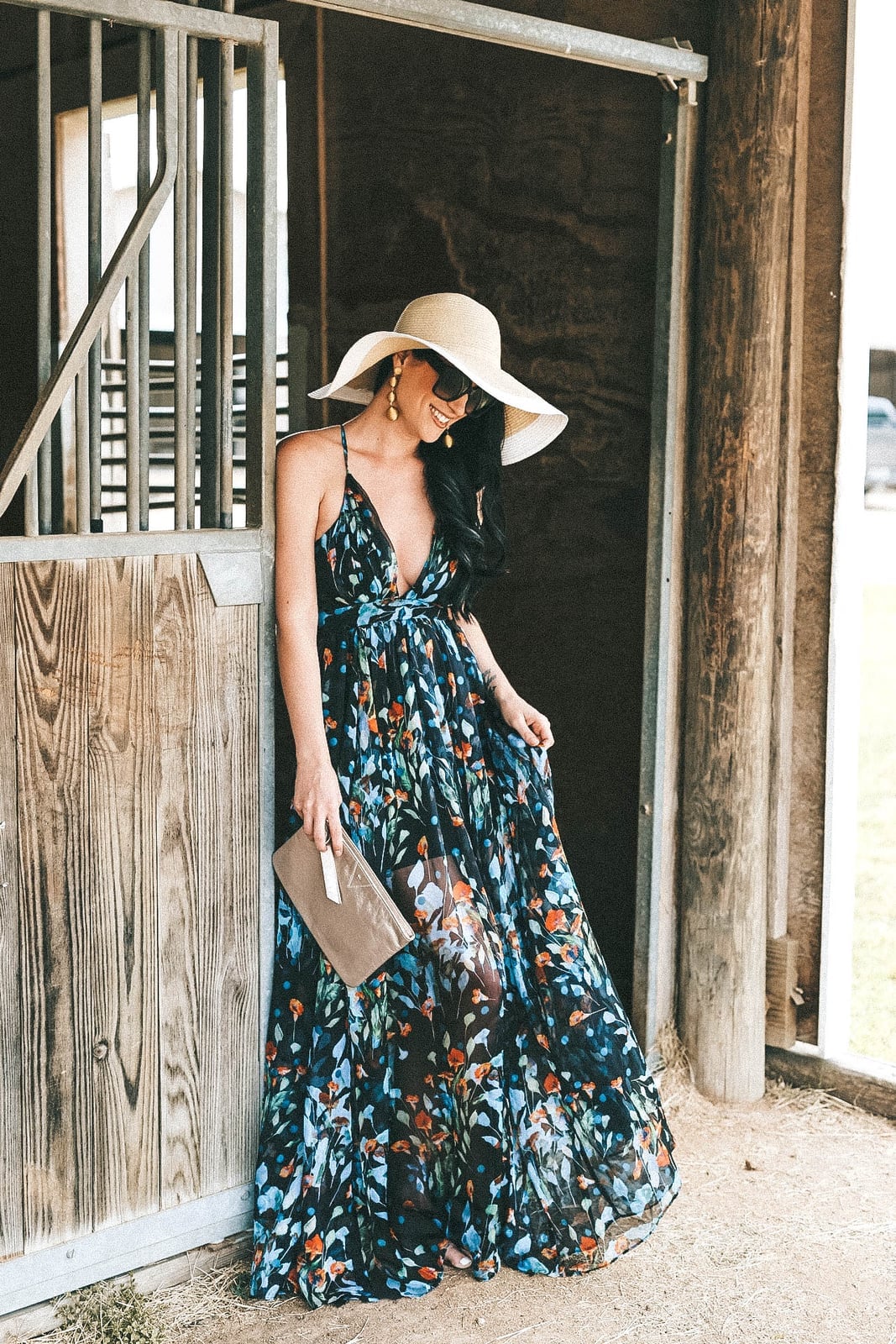 Floral Print Maxi Dress and Wide-Brim Straw Hat — Kentucky Derby Dress 2027 with Hat