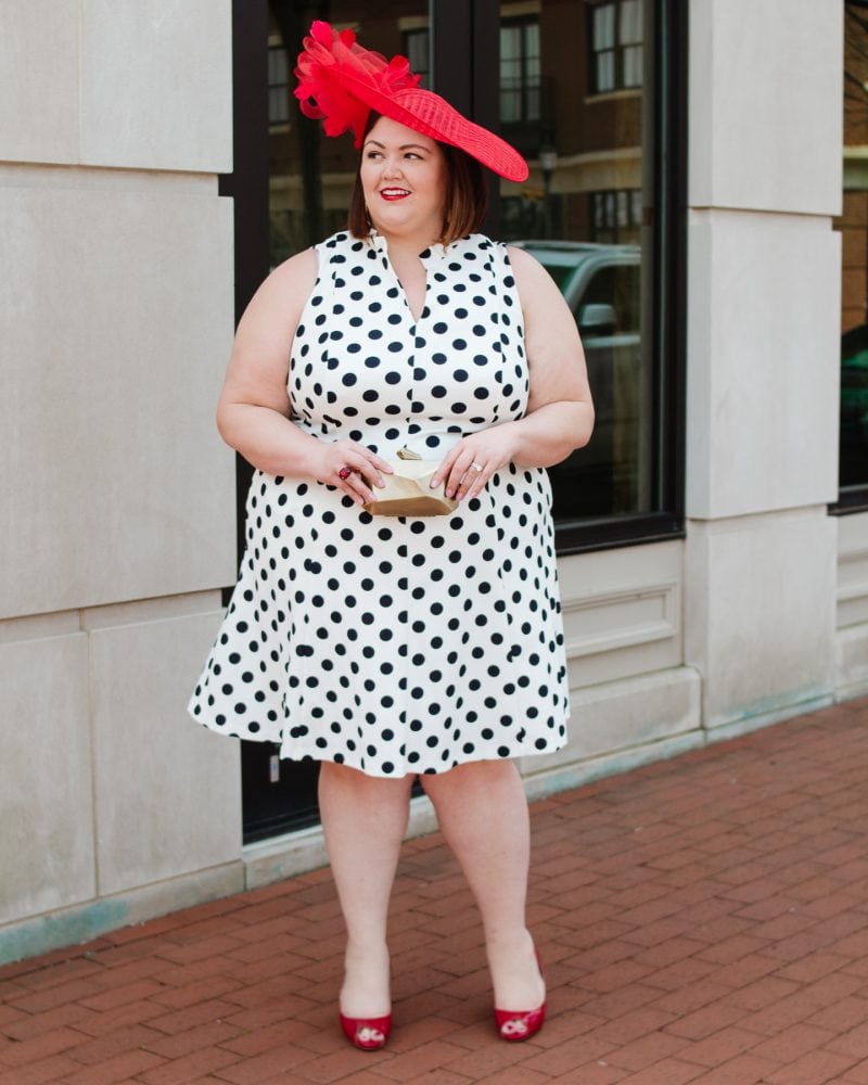 Polka Dot Sleeveless Dress and Red Fascinator — Kentucky Derby Dress 2027 with Hat