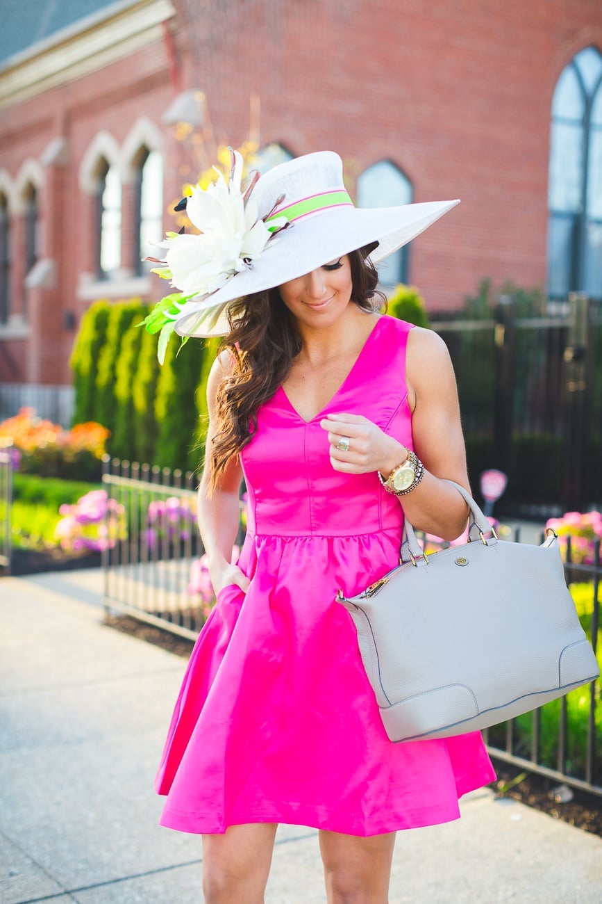 Hot Pink Sleeveless Dress and Oversized Floral Hat — Kentucky Derby Dress 2027 with Hat