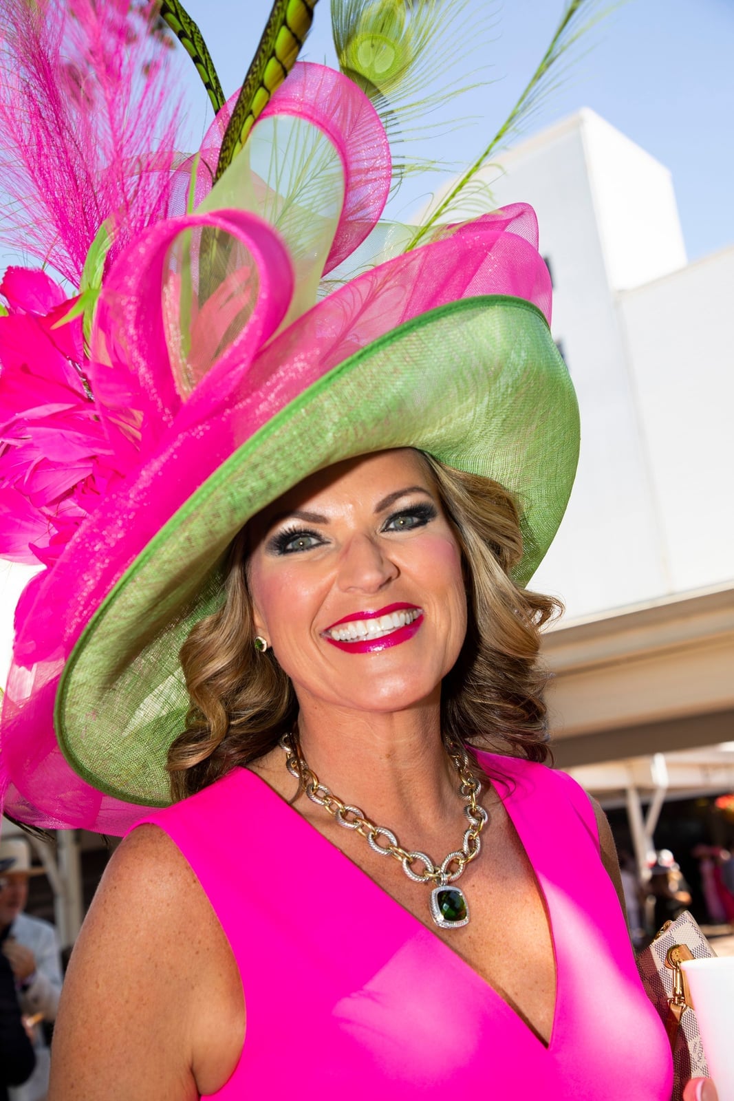 Bright Pink Sleeveless Dress and Oversized Hat — Kentucky Derby Dress 2027 with Hat