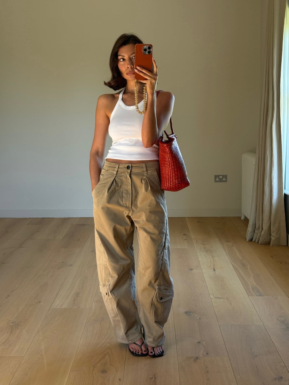 Khaki Pleated Cargo Pants With Halter Tank, Relaxed Fit Khaki Pleated Cargo Pants With Halter Tank, Relaxed Fit — Khaki Pants Outfits 2027
