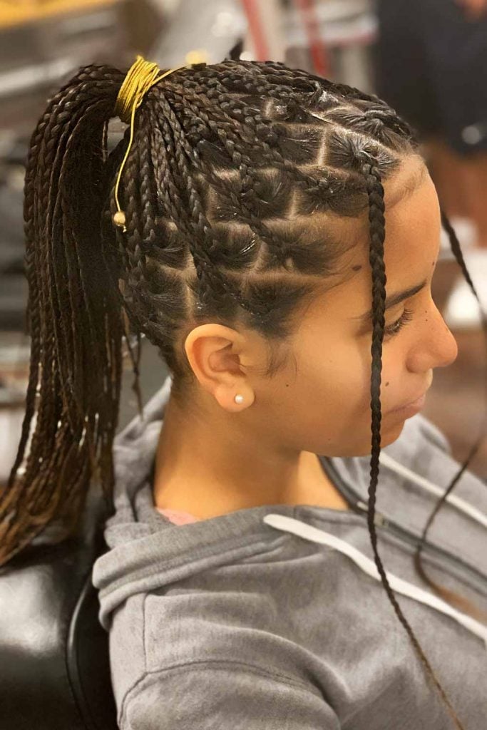 Shoulder-Length Dark Brown Braids in a Ponytail — Knotless Braids 2027 for Teens