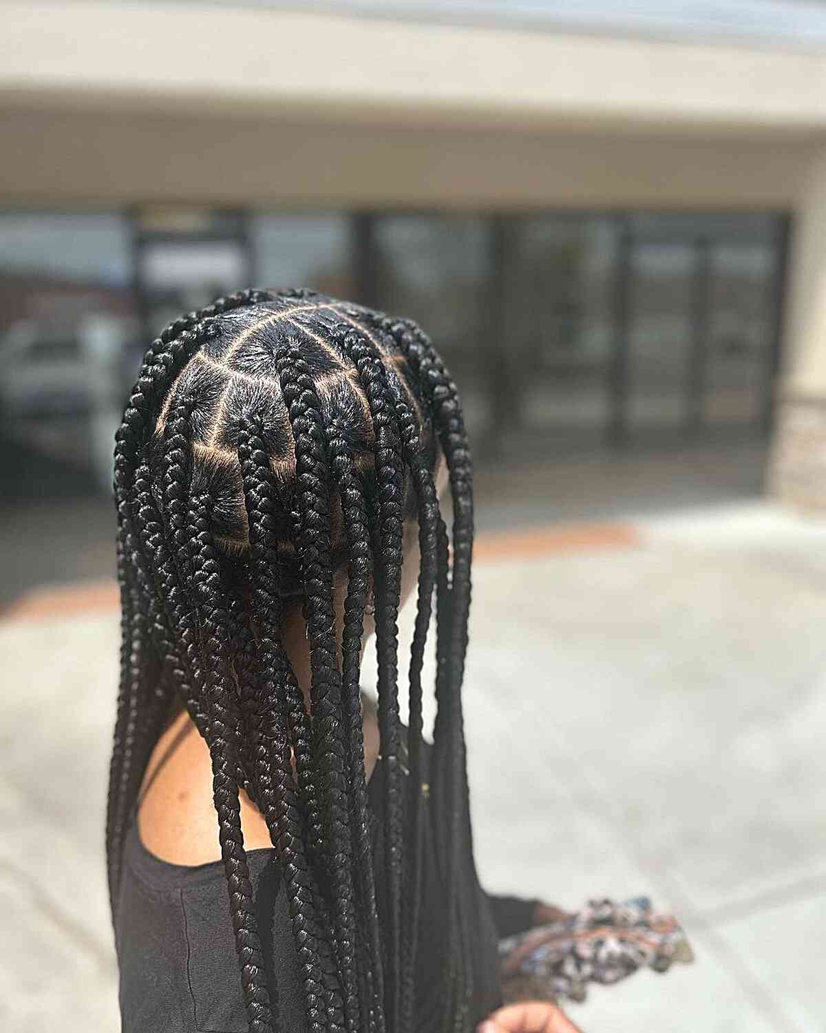 Mid-Back Neat Black Box Braids With Square Parts, Straight — Knotless Braids 2027 for Teens