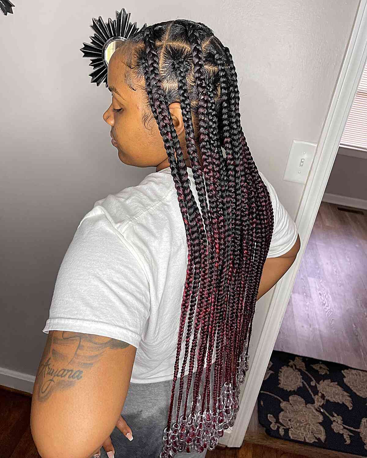Mid-Back Black and Blonde Braids With Clear Beads — Knotless Braids 2027 for Teens
