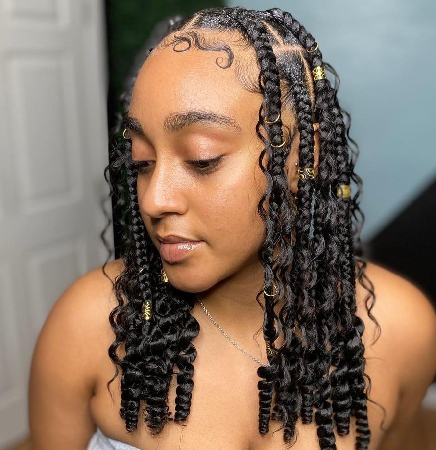 Mid-Back Knotless Box Braids With Gold Accessories — Knotless Braids 2027 for Teens