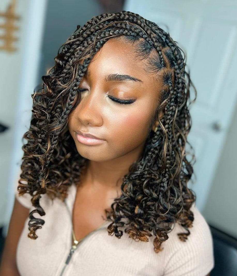Asymmetrical Collarbone Braids With Caramel Highlights and Side Bangs — Knotless Braids 2027 for Teens