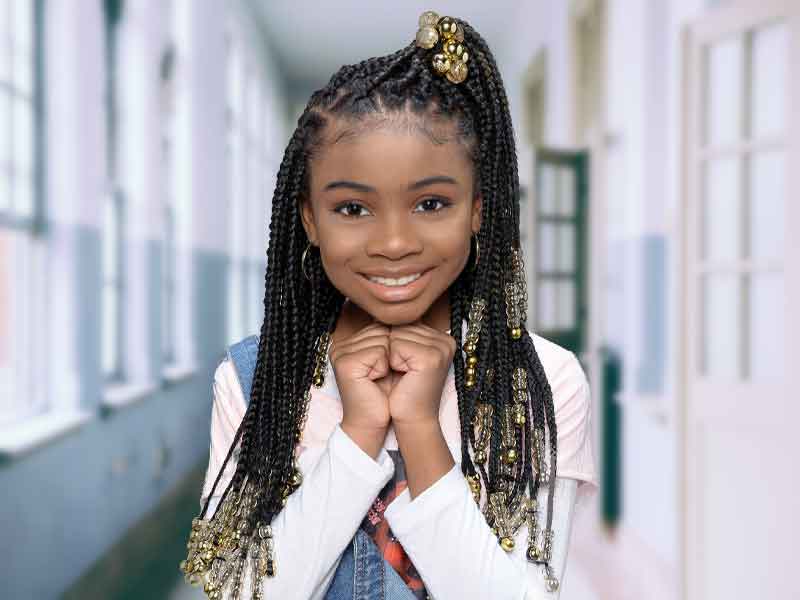 Mid-Back Half-Up Half-Down Braids With Gold Beads — Knotless Braids 2027 for Teens