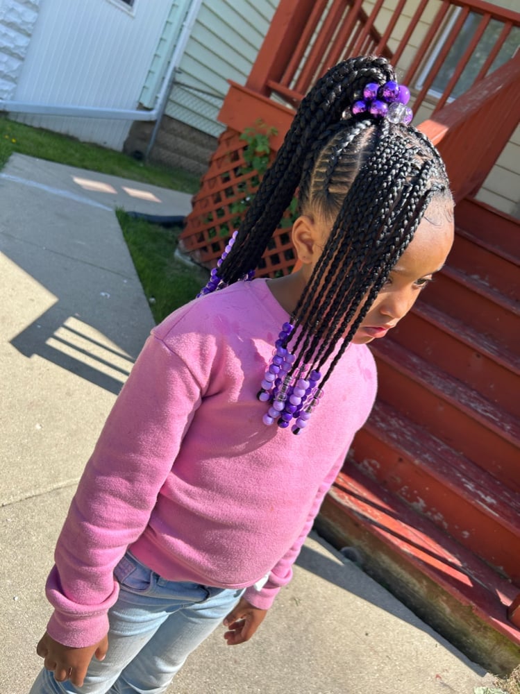 Mid-Back Large Braids in a High Ponytail With Purple Beads — Knotless Braids 2027 for Teens