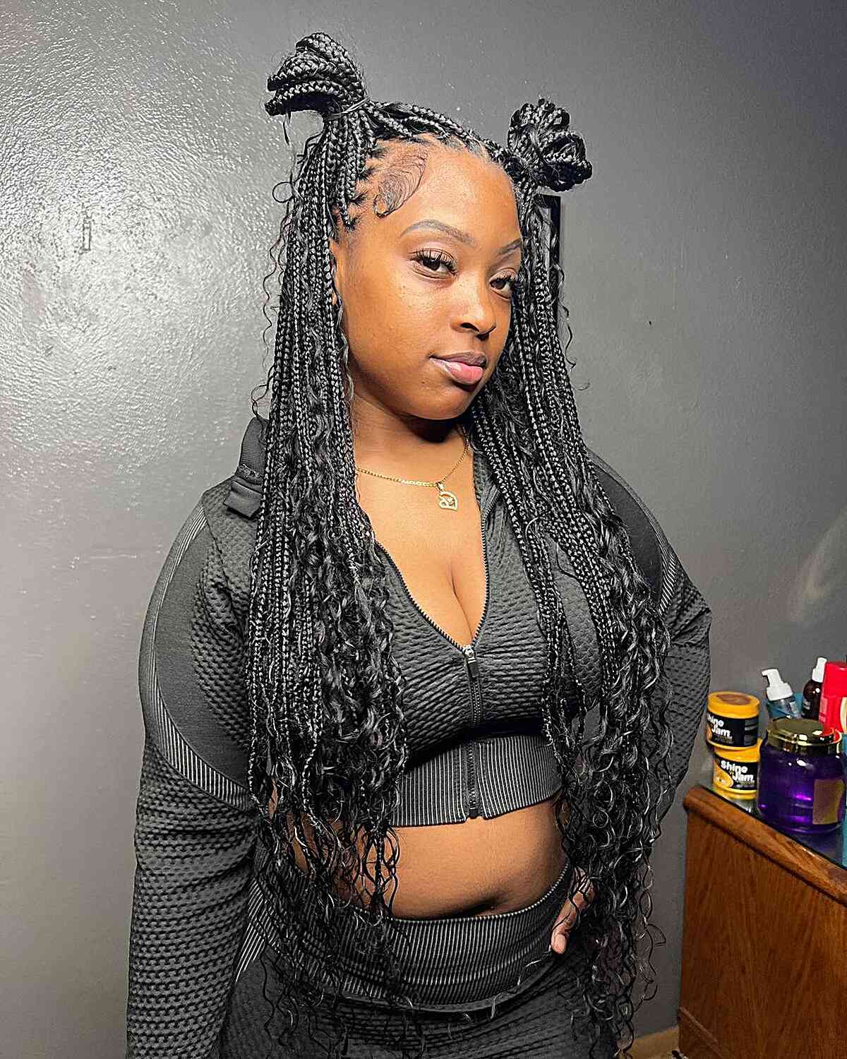 Mid-Back Black and Blonde Braids in Double Buns — Knotless Braids 2027 for Teens