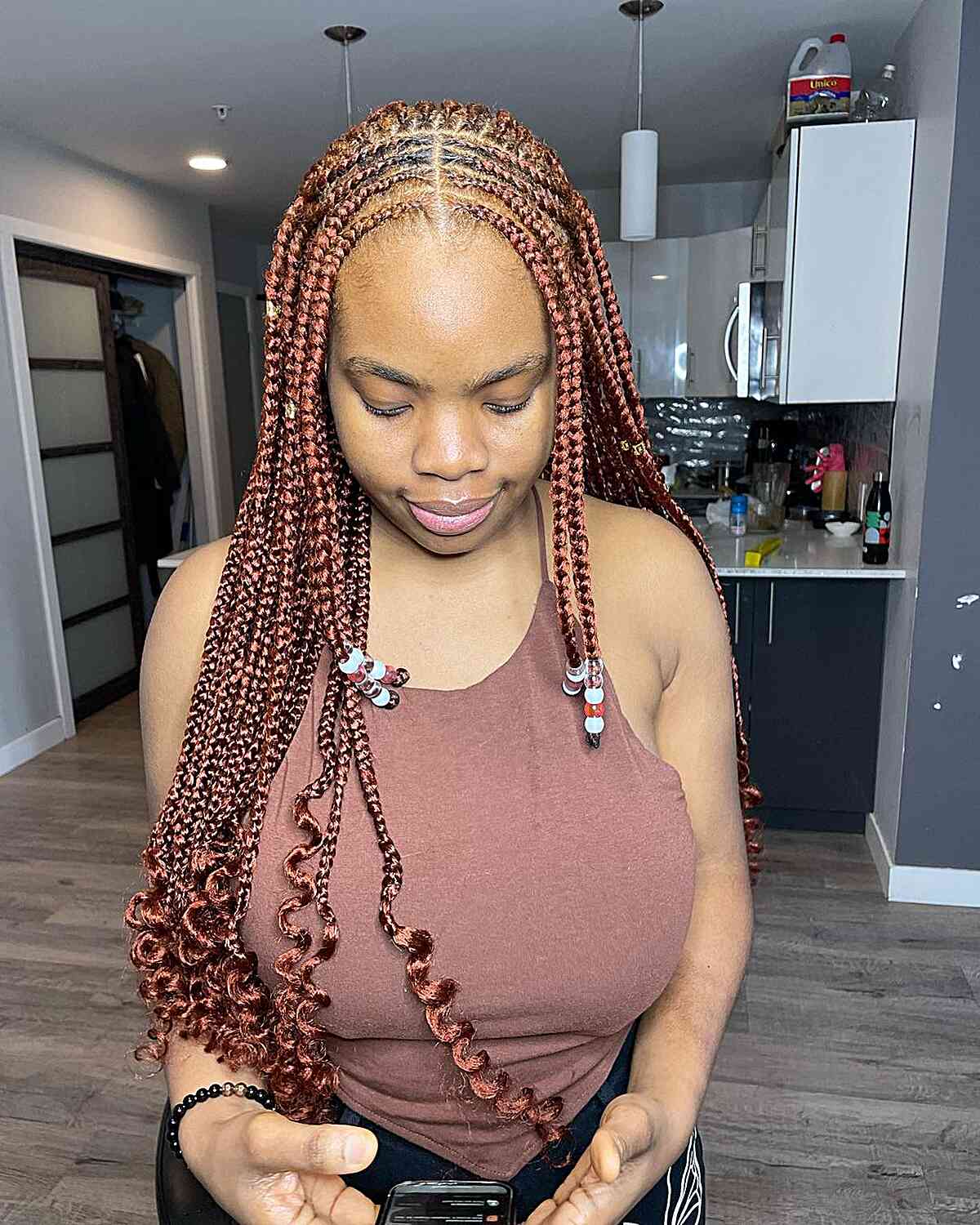 Mid-Back Brown Braids With Lighter Ends and Curls — Knotless Braids 2027 for Teens