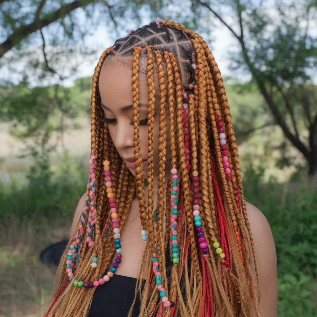 Mid-Back Blonde Box Braids With Colorful Beads — Knotless Braids 2027 for Teens