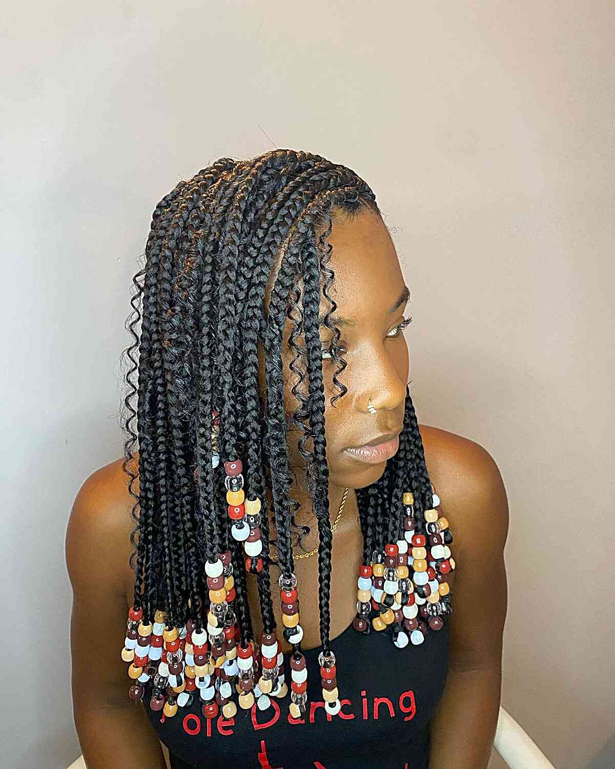 Shoulder-Length Black Braids With Blonde Highlights and Curls — Knotless Braids 2027 for Teens