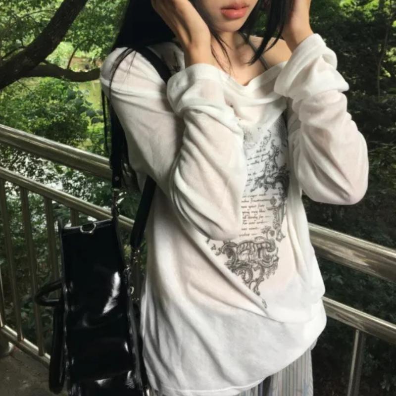Sheer Graphic Top With Loose Fit Sheer Graphic Top With Loose Fit — Korean Streetwear Outfits 2027