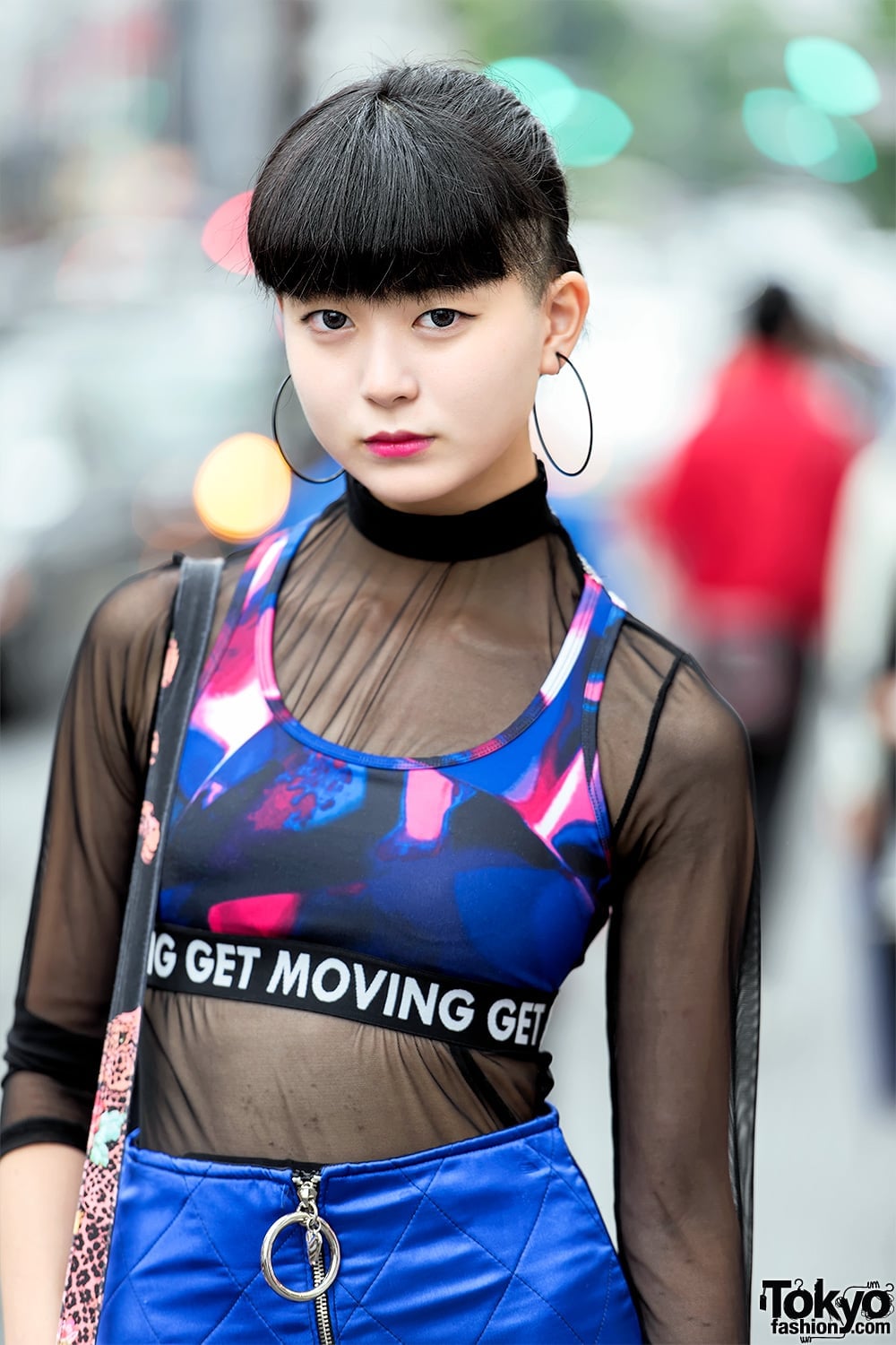 Sheer Top Over Graphic Bra With Quilted Skirt Sheer Top Over Graphic Bra With Quilted Skirt — Korean Streetwear Outfits 2027