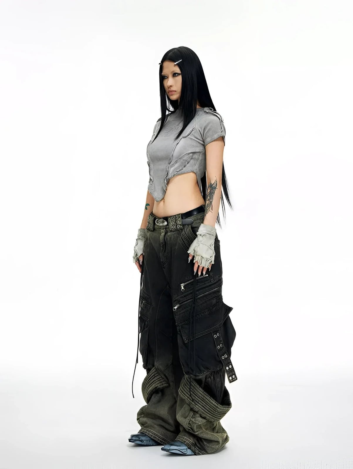 Asymmetrical Crop Top With Ultra Baggy Jeans Asymmetrical Crop Top With Ultra Baggy Jeans — Korean Streetwear Outfits 2027