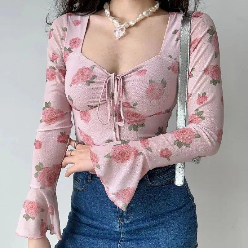 Sheer Floral Top With Denim Jeans Sheer Floral Top With Denim Jeans — Korean Streetwear Outfits 2027