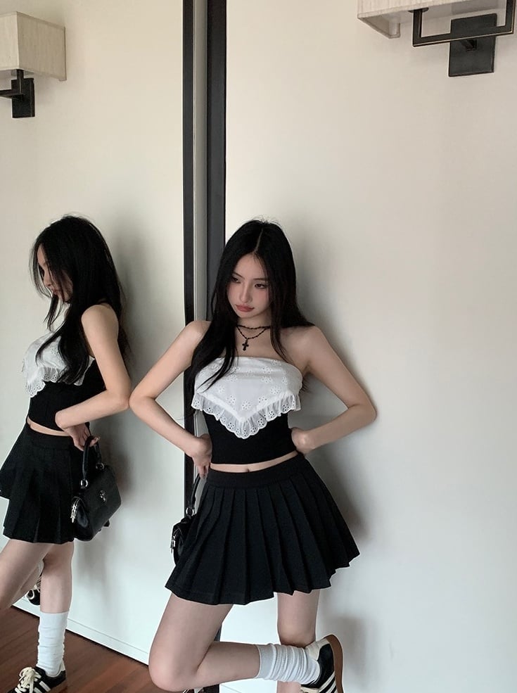 K-Pop Style Tube Top With Lace Bandana Detail — Lace Bandana Outfits 2027