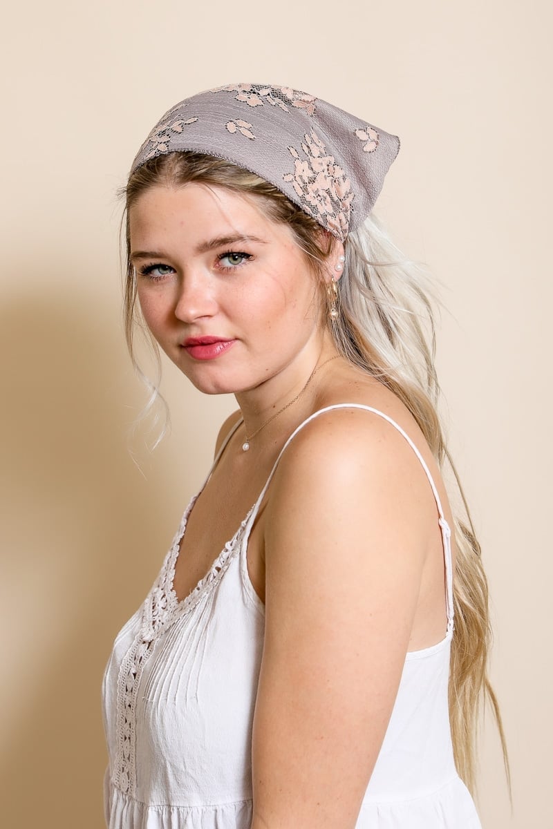 Gray Floral Lace Bandana With White Camisole — Lace Bandana Outfits 2027