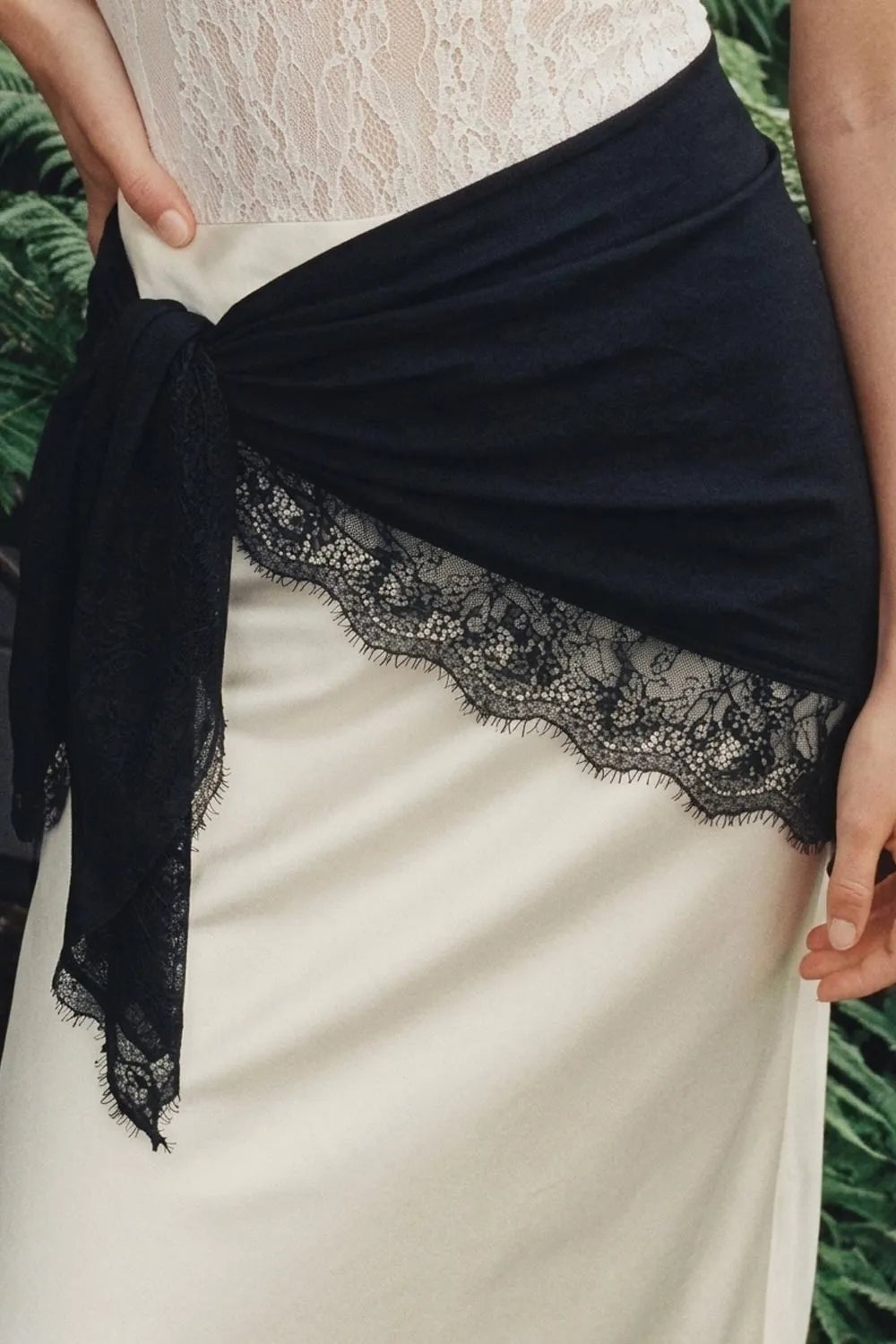 Satin Slip Dress With Lace Trim Scarf Belt — Lace Bandana Outfits 2027