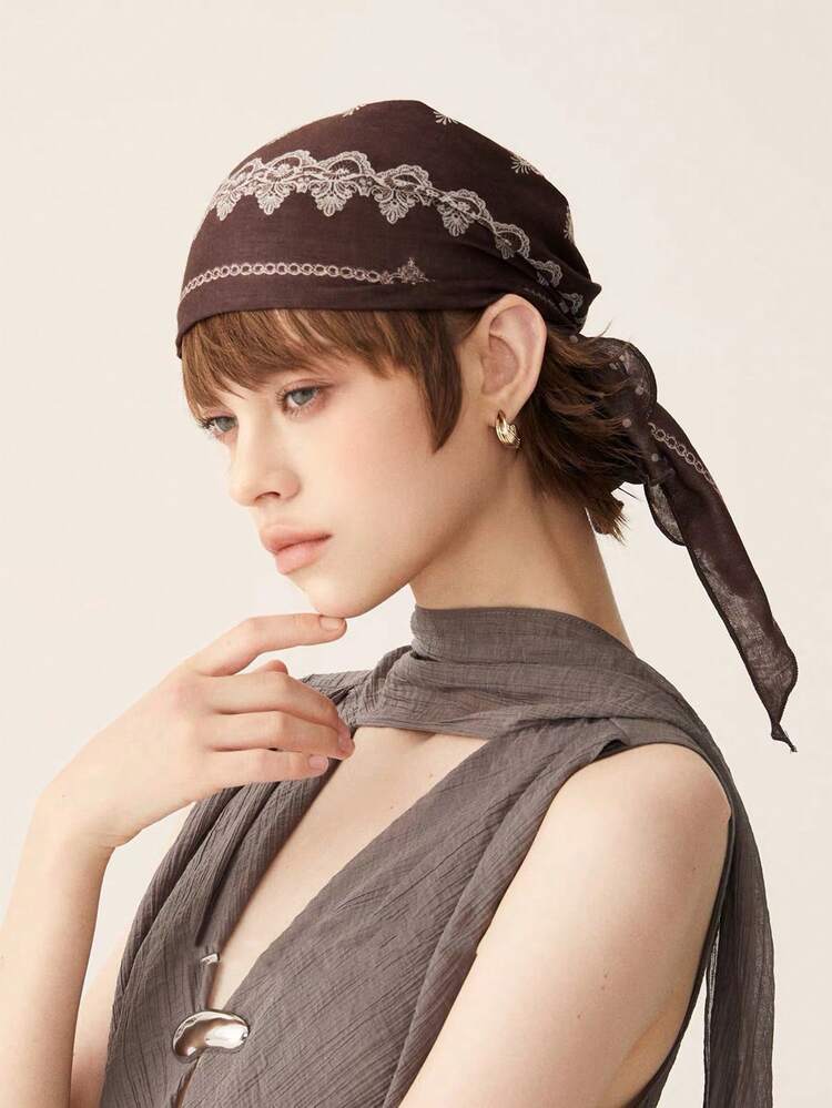 Brown Bandana With Cream Lace Pattern — Lace Bandana Outfits 2027