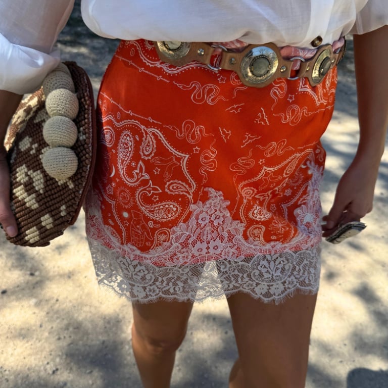 Bandana Print Skirt With Lace Hem — Lace Bandana Outfits 2027