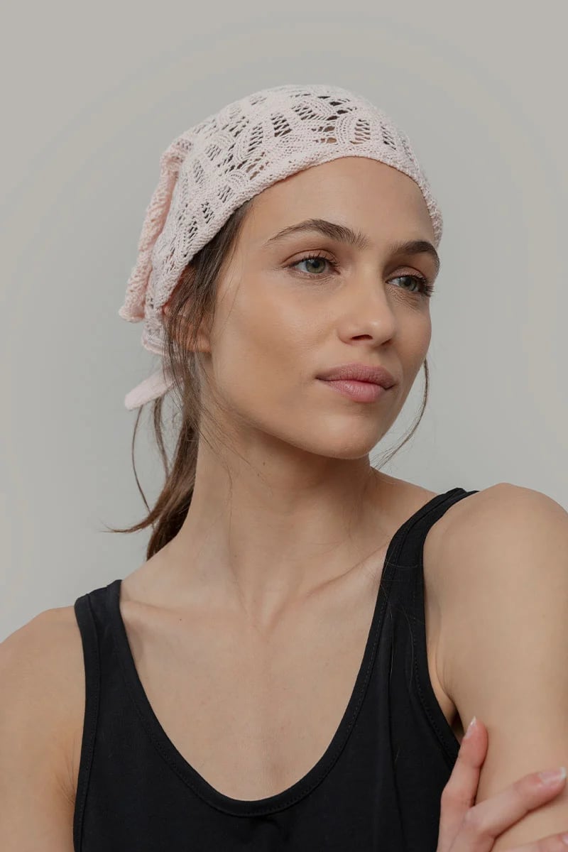 Pink Crochet Bandana Headwear — Lace Bandana Outfits 2027