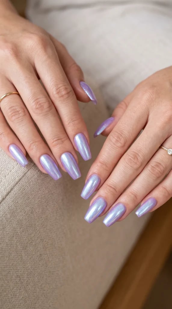 Long Coffin Iridescent Lavender Chrome Long Coffin Iridescent Lavender Chrome — Lavender Milky Nails 2027