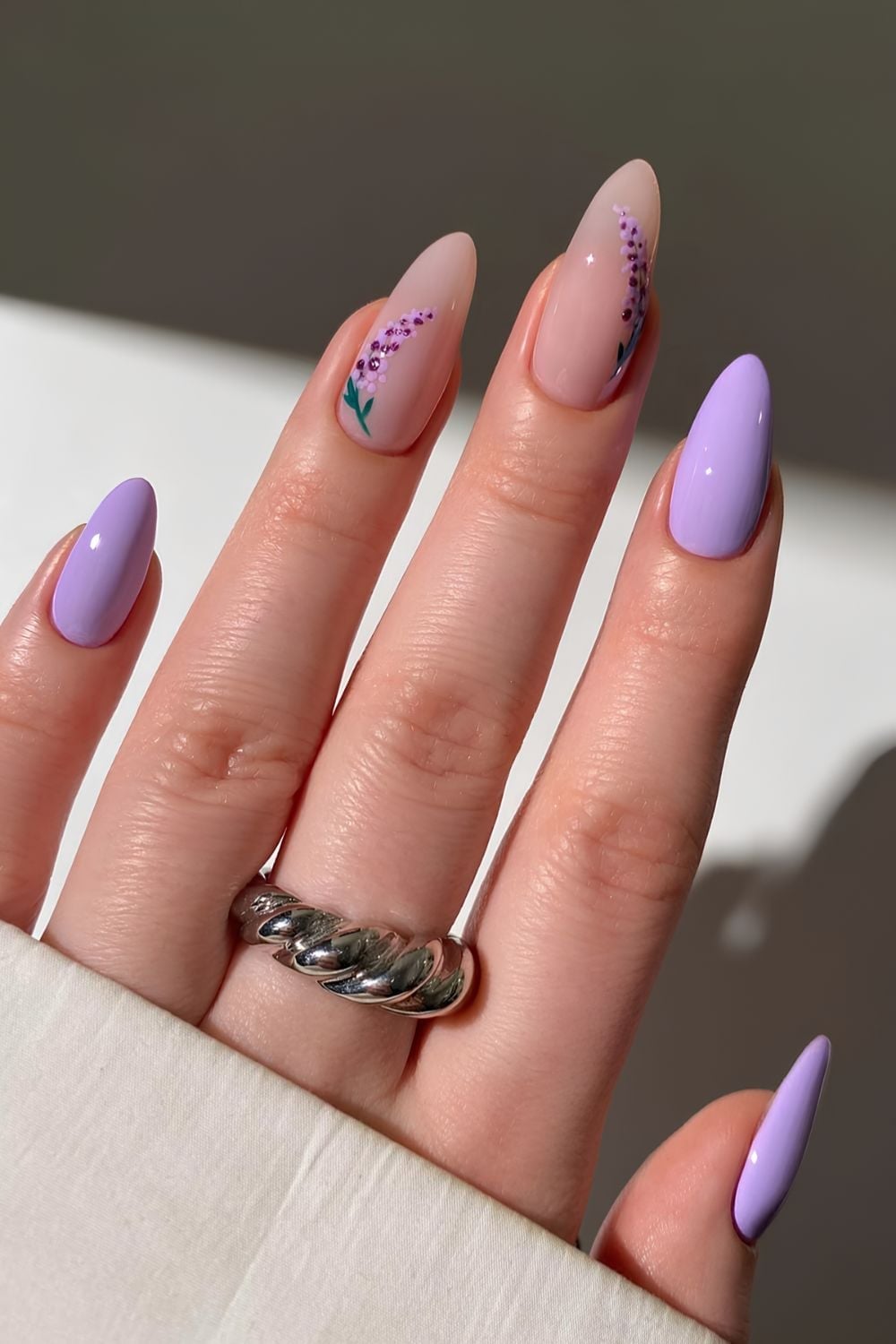 Long Stiletto Lavender Floral Art Long Stiletto Lavender Floral Art — Lavender Milky Nails 2027