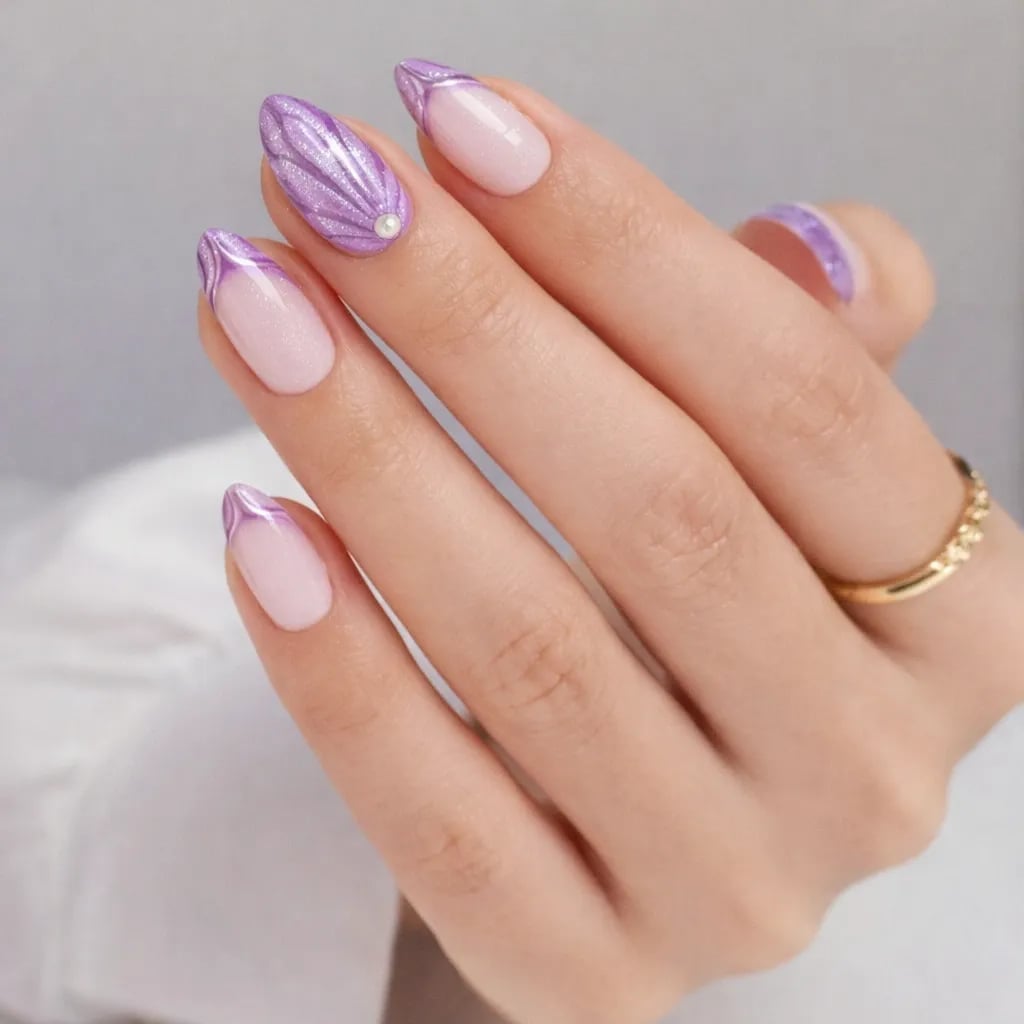 Medium Oval Lavender Blush Pearl Accent Nails Medium Oval Lavender Blush Pearl Accent Nails — Lavender Pearl Nails 2027