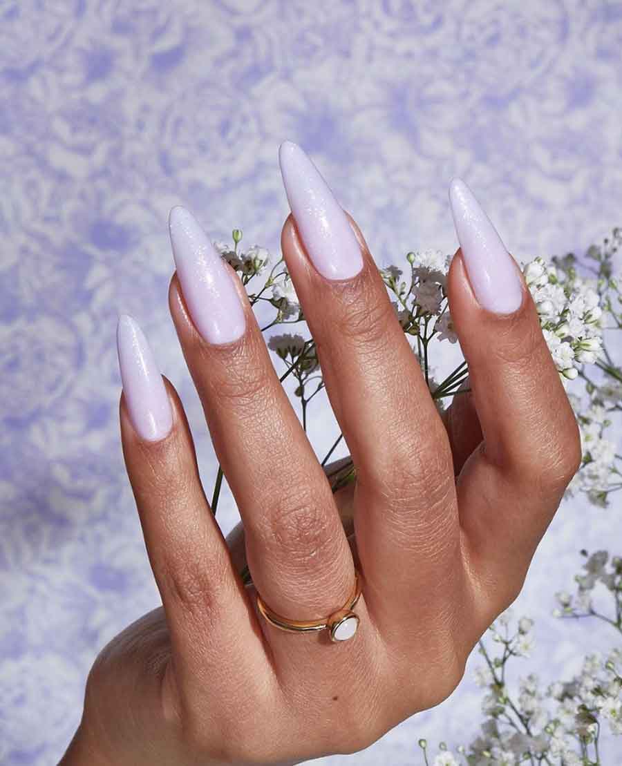 Short Almond Milky Pale Lavender Shimmer Nails Short Almond Milky Pale Lavender Shimmer Nails — Lavender Pearl Nails 2027