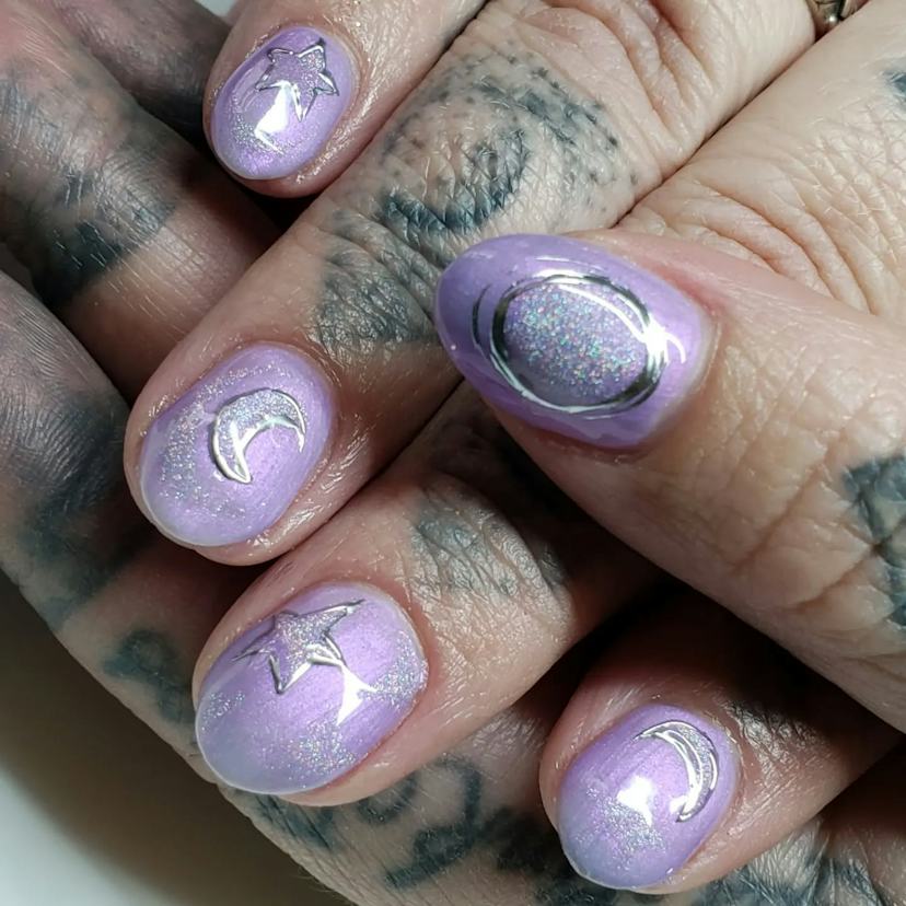 Short Square Pale Lavender Celestial Decal Nails Short Square Pale Lavender Celestial Decal Nails — Lavender Pearl Nails 2027