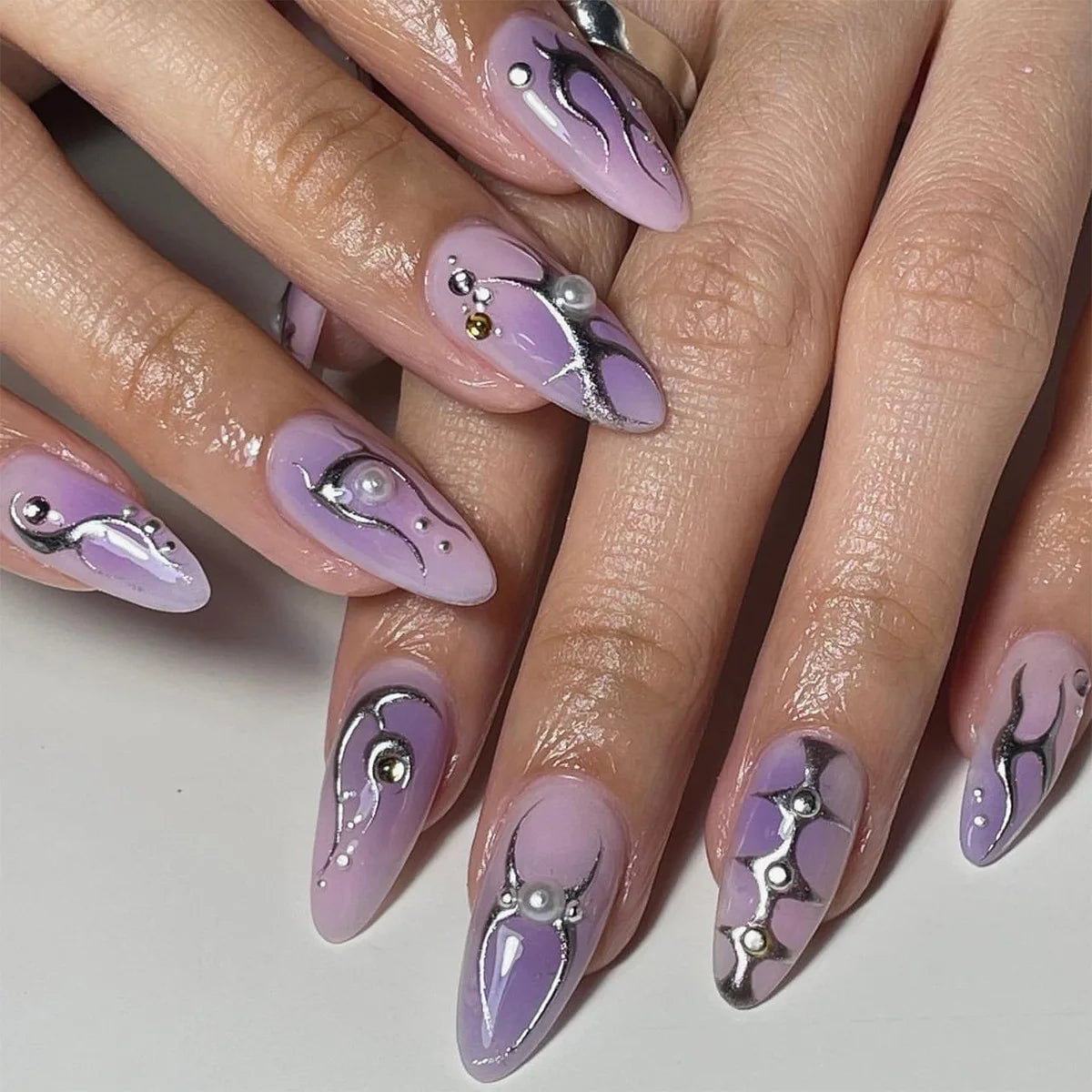 Long Stiletto Lavender Gradient Silver Pearl Nails Long Stiletto Lavender Gradient Silver Pearl Nails — Lavender Pearl Nails 2027