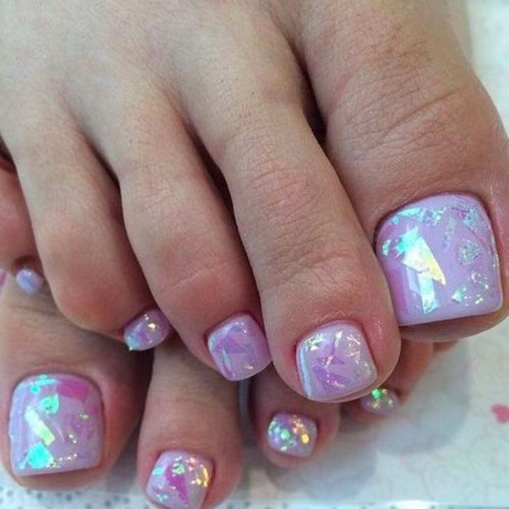 Sheer Lavender Toes With Foil Fragments Sheer Lavender Toes With Foil Fragments — Lavender Toe Nails 2027