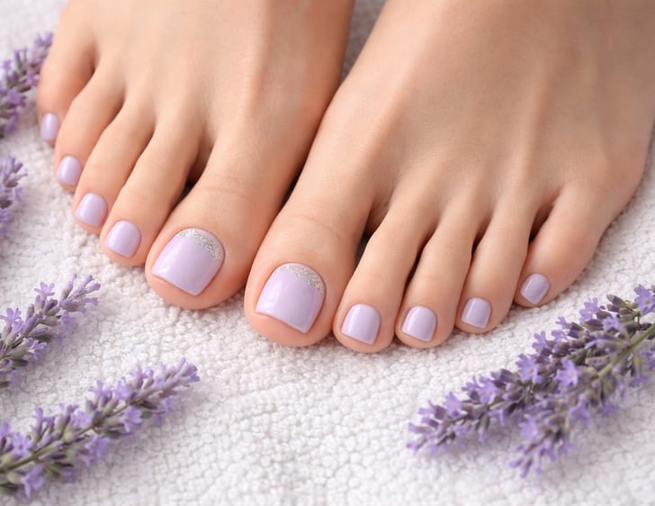 Lavender Toes With Silver Glitter French Tips Lavender Toes With Silver Glitter French Tips — Lavender Toe Nails 2027