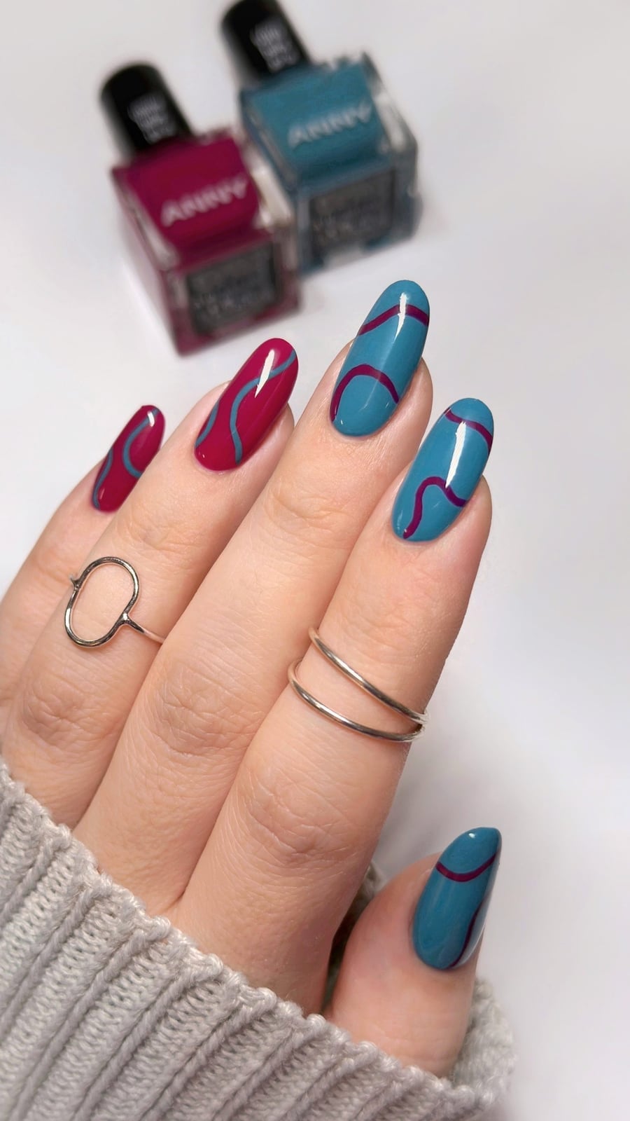 Medium Almond Teal Deep Pink Dark Pink Line Nails Medium Almond Teal Deep Pink Dark Pink Line Nails — Line Abstract Nails 2027