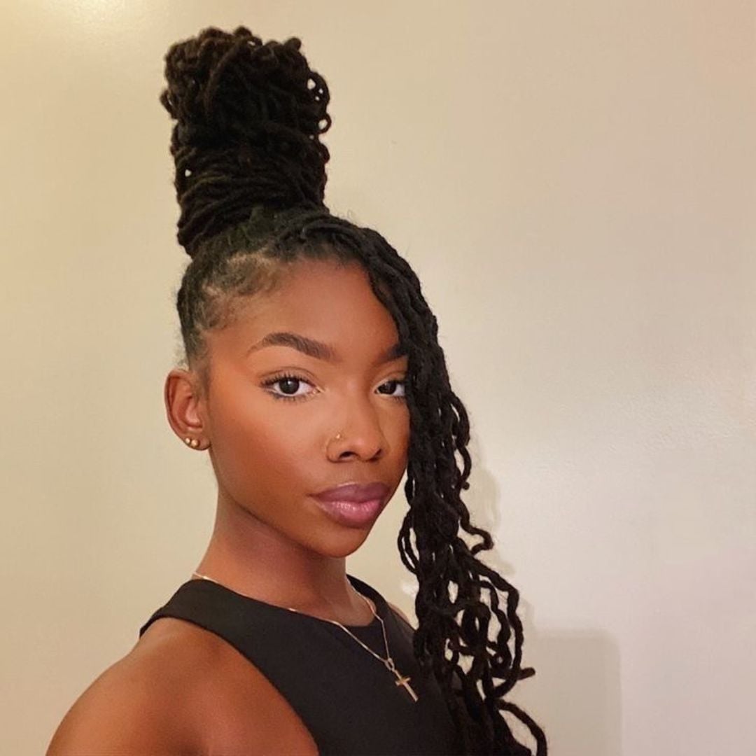High Top Knot With Face Framing Tendrils High Top Knot With Face Framing Tendrils — Loc Styles 2027 for Work