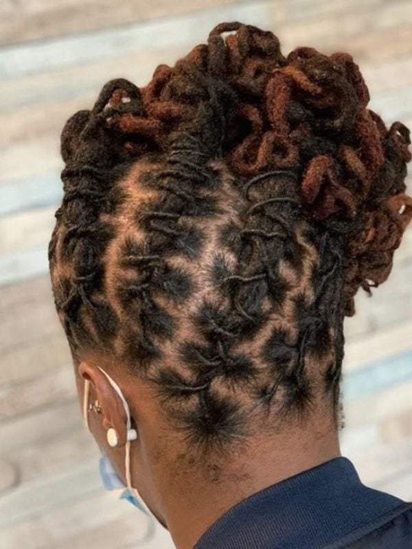 Geometric Pattern Updo With Auburn Highlights Geometric Pattern Updo With Auburn Highlights — Loc Styles 2027 for Work